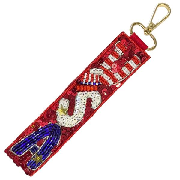 USA MUTLI COLOR SEED BEAD SEQUIN STRAP KEY CHAIN BAG CHARM