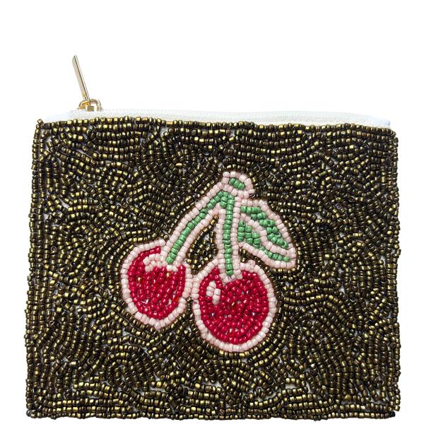 SEED BEAD CHERRY COIN PURSE BAG