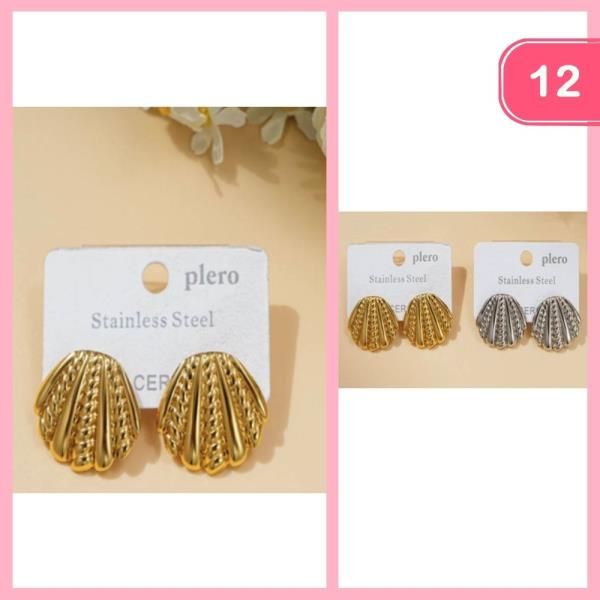 STAINLESS STEEL SHELL POST EARRINGS (12 UNITS)