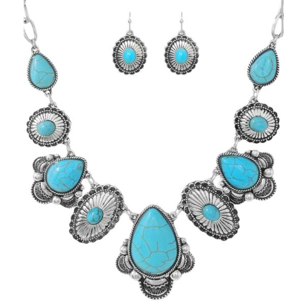 WESTERN MULTI STONE  NECKLACE EARRING SET