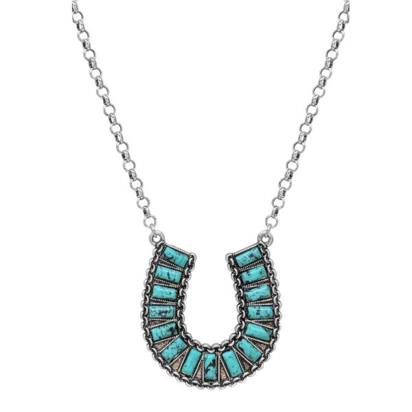 WESTERN CHAIN MULTI STONE HORSESHOE PENDANT NECKLACE