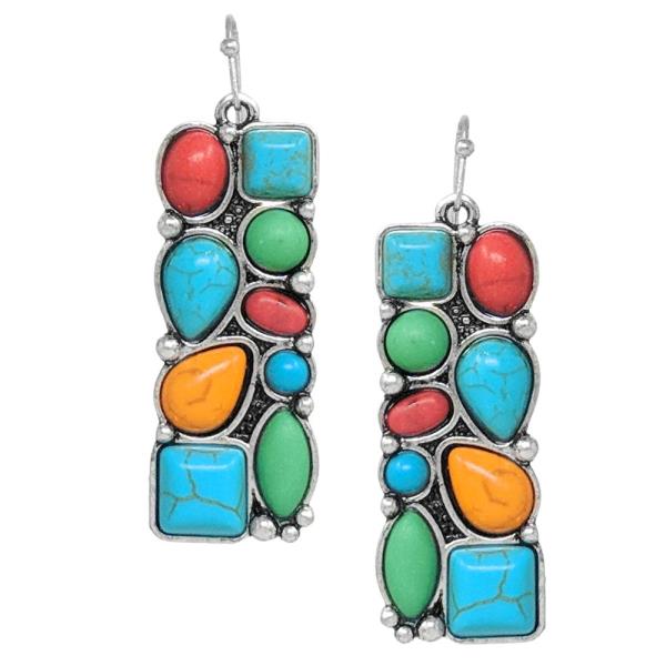 WESTERN BAR SEMI STONE DANGLE EARRING