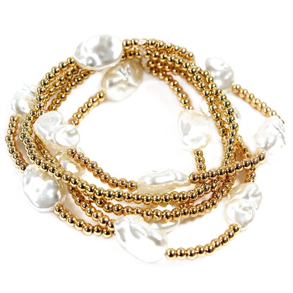 PEARL METAL BEADED STRETCH BRACELET SET SET