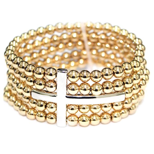 BEADED CROSS STRETCH BRACELET SET