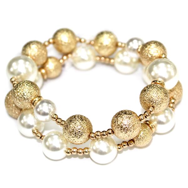PEARL METAL BEADED STRETCH BRACELET SET