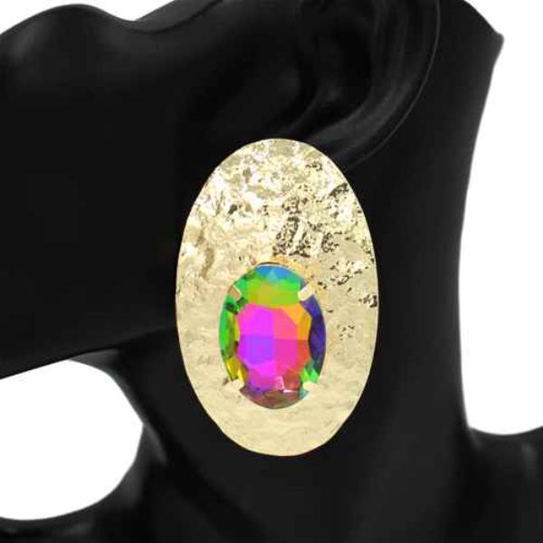 CRYSTAL STONE OVAL STATEMENT STUD EARRING