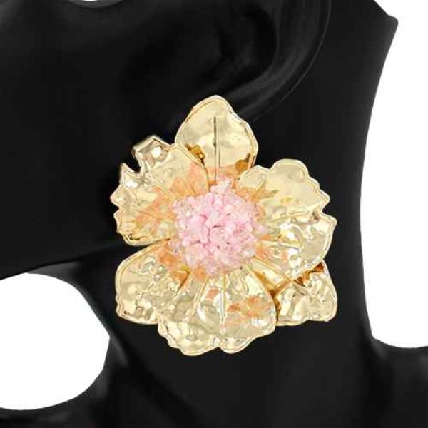 METAL FLOWER STATEMENT STUD EARRING