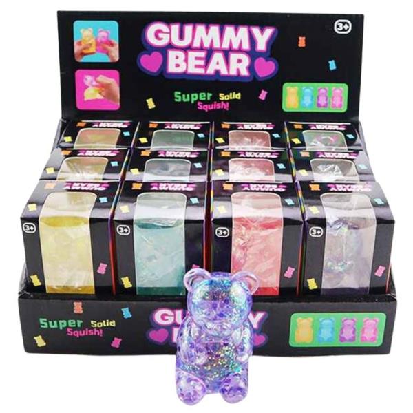 GLITTER TEDDY BEAR SQUISHY TOY (12 UNITS)