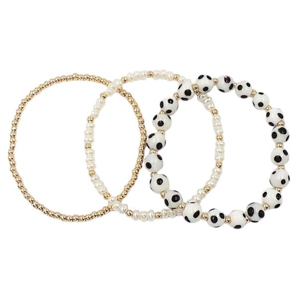 3PCS POLKA DOT PEARL STRETCH BRACELT