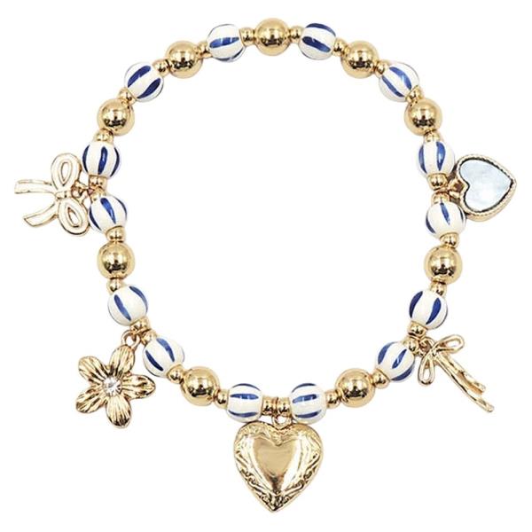 CERAMICS HEART BOW CHARM STRETCH BRACELET