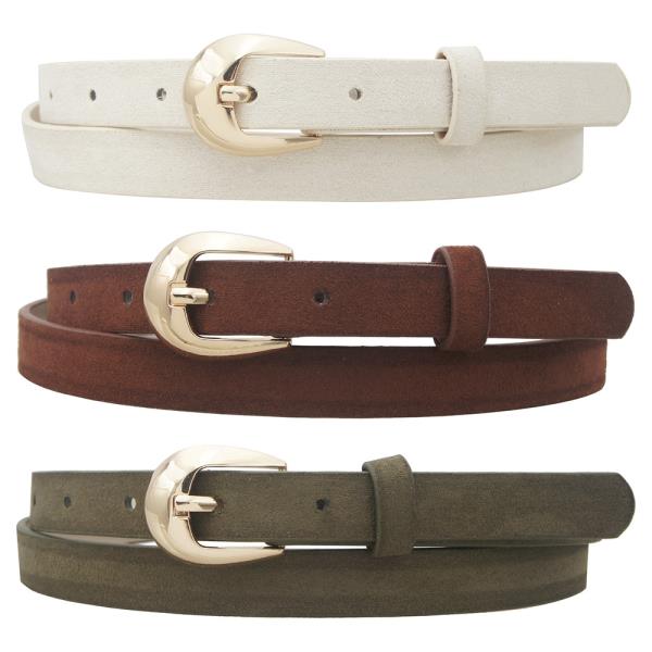MICROSUEDE WIDE CURVE TONGUE U BUCKLE SKINNY TRIO BELT