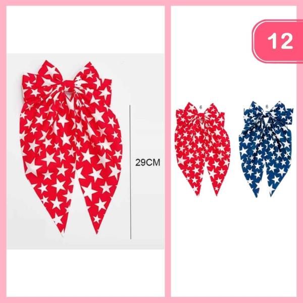 STAR PRINT LONG TAIL HAIR BOW (12 UNITS)