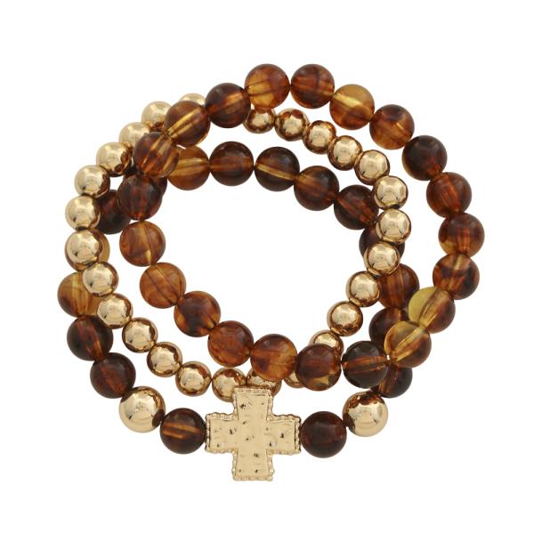 METAL CROSS BEADED STACKABLE BRACELET