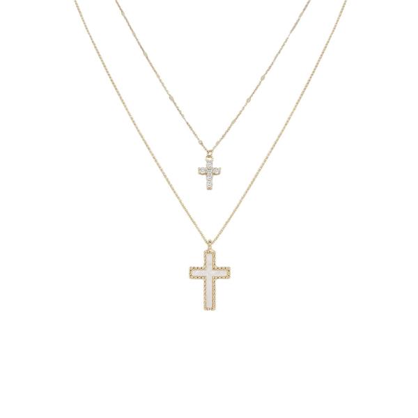 CZ LAYERED CROSS PENDANT NECKLACE