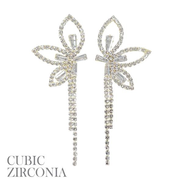 CZ LEAVES TASSEL EARRING