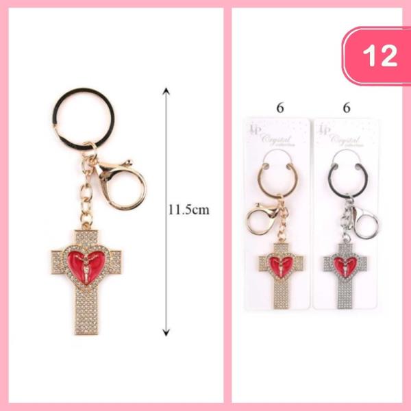 RHINESTONE STUDDED CROSS KEYCHAIN (12 UNITS)