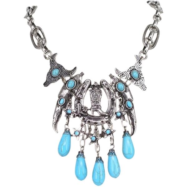 METAL WESTERN MULTI CHARM STATEMENT NECKLACE