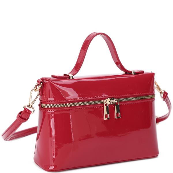 GLOSSY TEXTURE HANDLE SATCHEL BAG