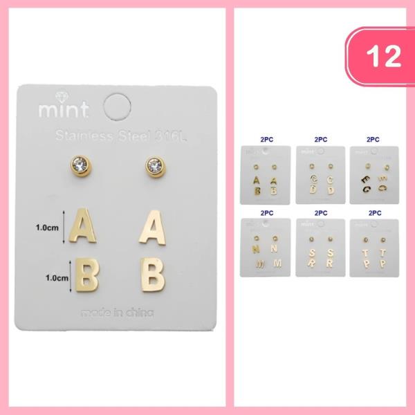 STAINLESS STEEL INITIAL POST EARRING (12 UNITS)