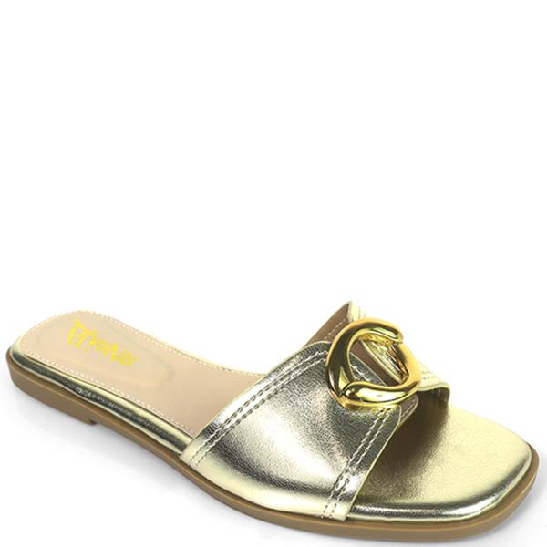 STITCHED OPEN BAND SLIDE W GOLD EMBELLISHMENT