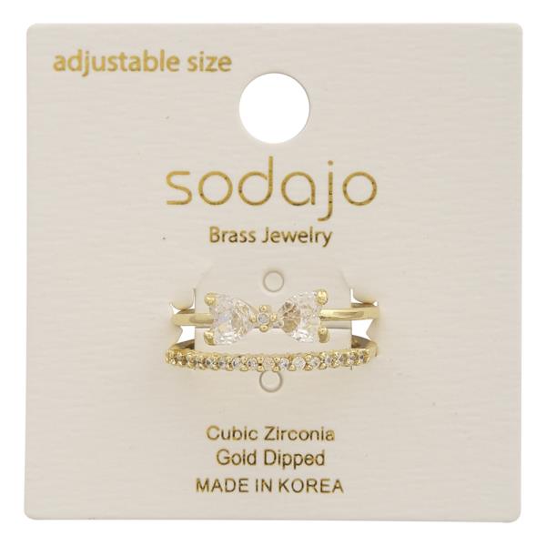 SODAJO SPLIT BOW CZ GOLD DIPPED ADJUSTABLE RING