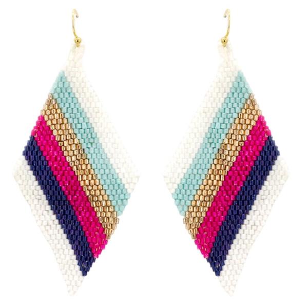 BEADED STRIPED DANGLE EARRINGS (12 UNITS)