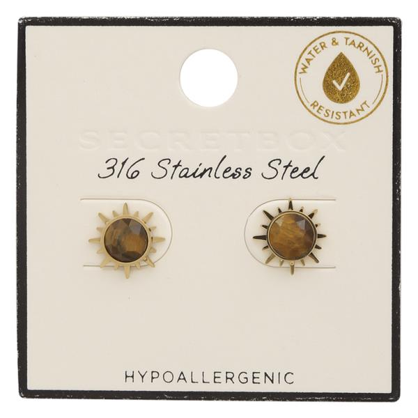 SECRET BOX STAINLESS STEEL SUN GEM EARRING
