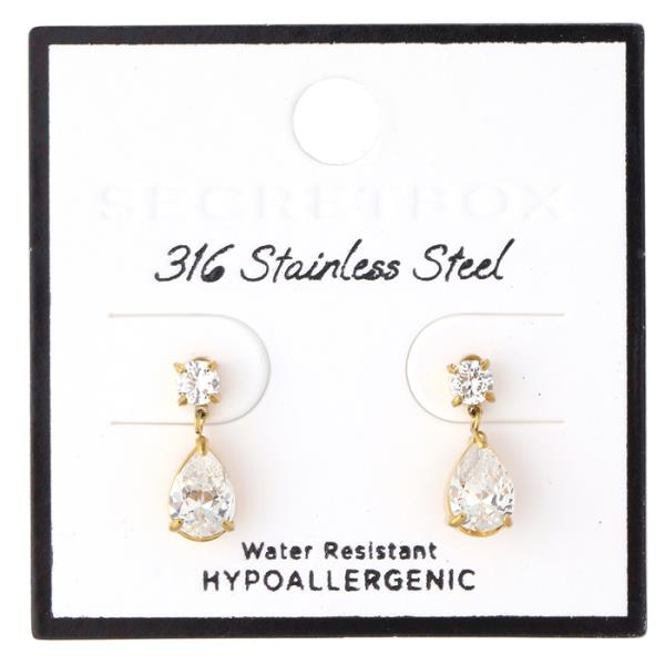 STAINLESS STEEL TEARDROP CZ EARRING