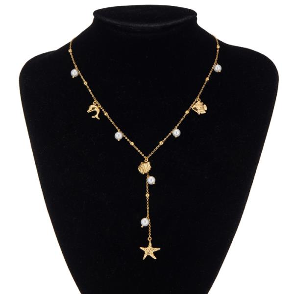 STAINLESS STEEL PEARL SEALIFE NECKLACE