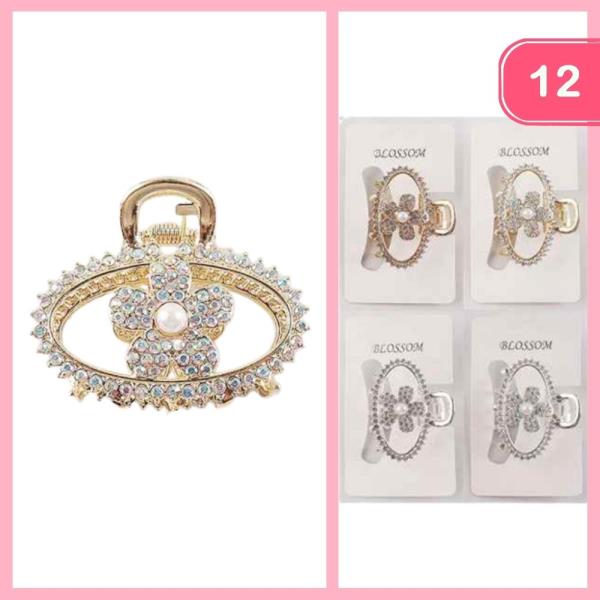 RHINESTONE FLOWER HAIR CLAW CLIP (12 UNITS)