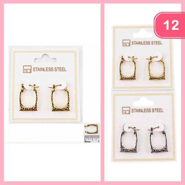 STAINLESS STEEL TEXTURED HOOP EARRING (12 UNITS)