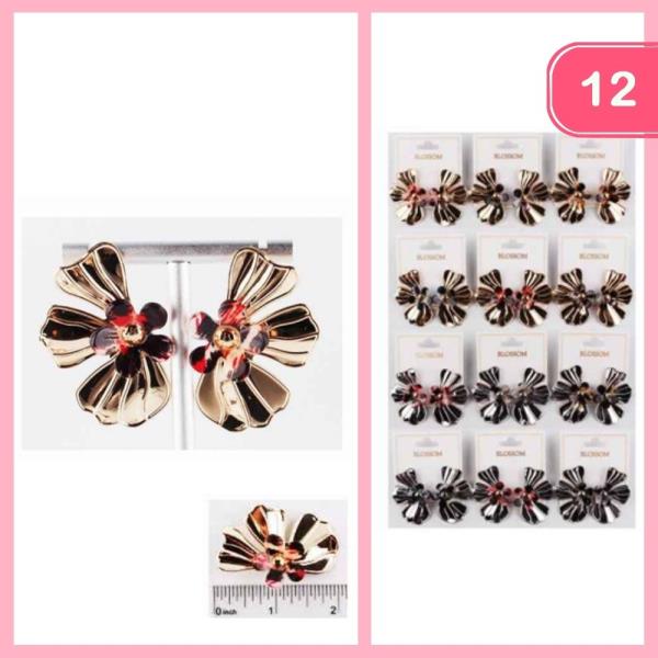 METAL FLOWER DANGLE EARRING (12 UNITS)