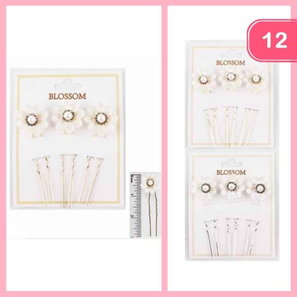 FLOWER BRIDAL HAIR PINS (12 UNITS)