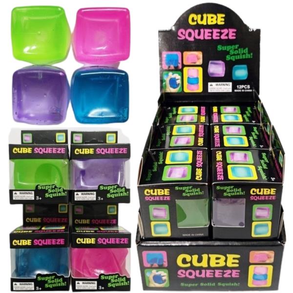 CUBE SQUISHY SQUEEZE  GEL TOY DISPLAY SET (12 UNITS)