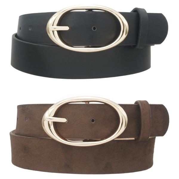 MICROSUEDE & PU ORGANIC OVAL BUCKLE DUO BELT