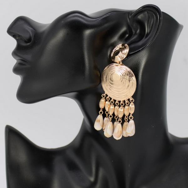 TEXTURED DISC W/ METAL BEAD DROP EARRING