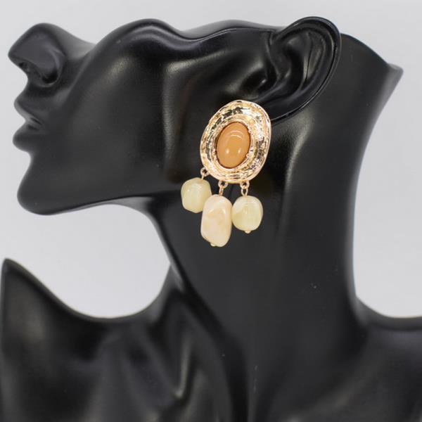 METAL ROUND W/ DANGLE STONE EARRING