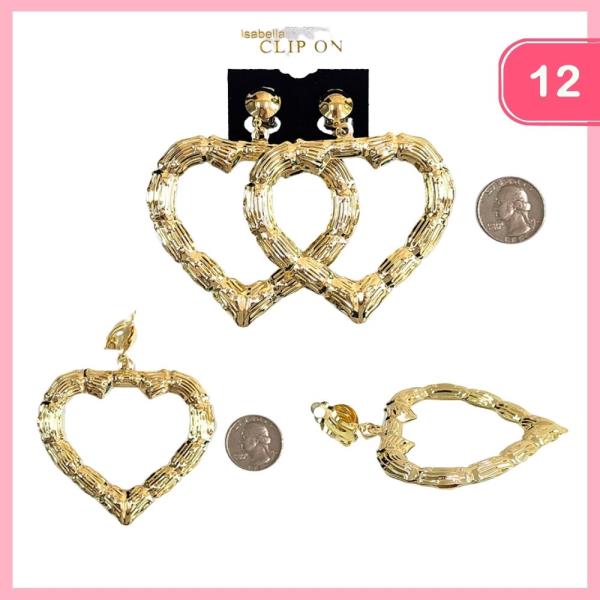 HEART METAL CLIP ON EARRING (12 UNITS)
