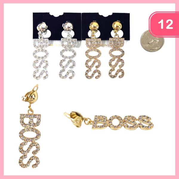 RHINESTONE BOSS DROP CLIP ON EARRINGS (12 UNITS)