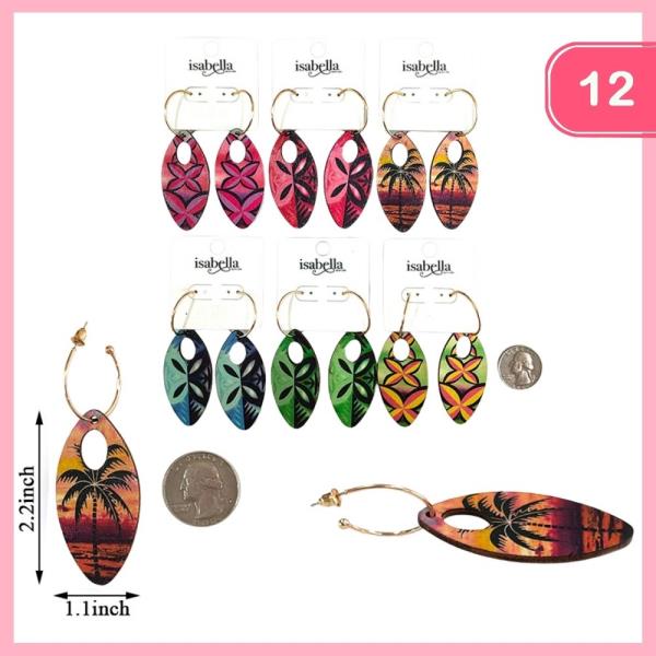 WOODEN PRINTED SUNSET DANGLE EARRING (12 UNITS)