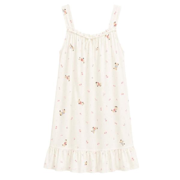 SLEEVELESS DOG PRINTED RUFFLE HEM NIGHTGOWN