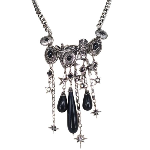 WESTERN MULTI TASSEL CHARM STATEMENT NECKLACE