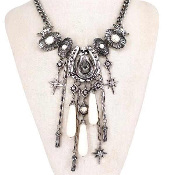 WESTERN MULTI TASSEL CHARM STATEMENT NECKLACE