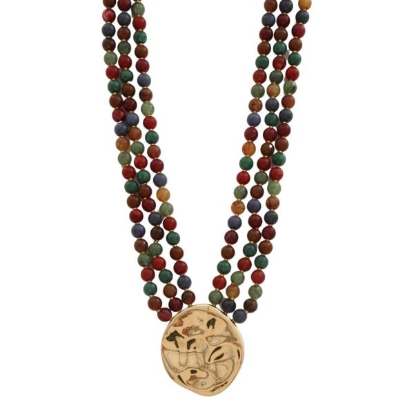 LAYERED BEADED ROUND PENDANT NECKLACE
