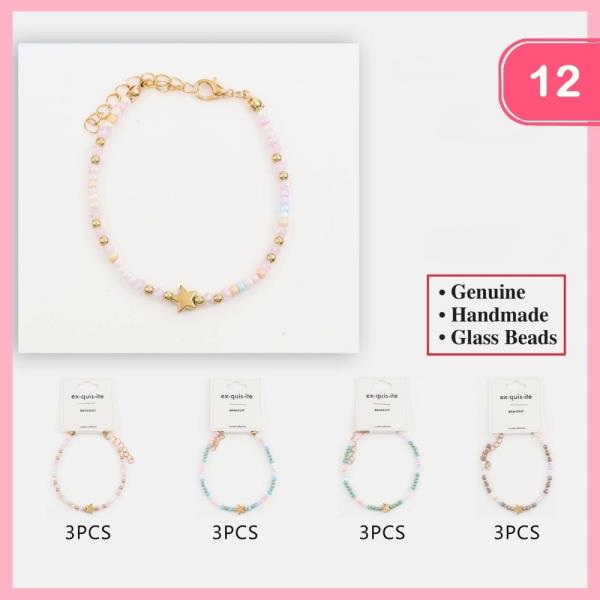 STAR CHRAM GLASS BEADED BRACELET (12 UNITS )