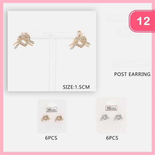 RHINESTONE KNOTTED HEART POST EARRING (12 UNITS)