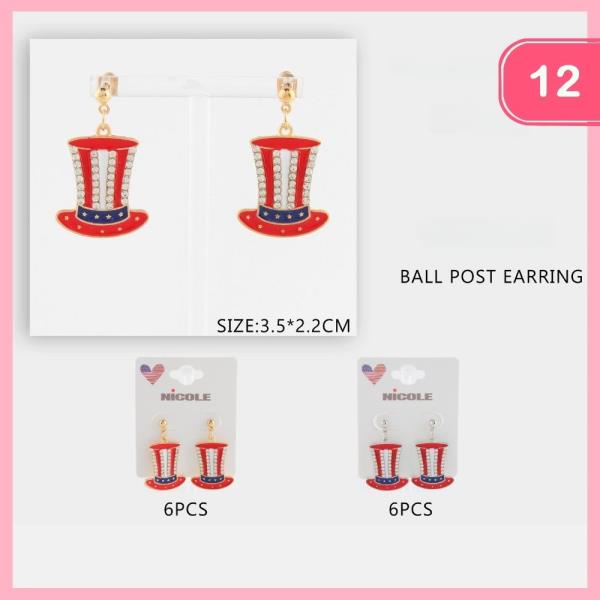 PATRIOTIC UNCLE SAM HAT DANGLE EARRING (12 UNITS)