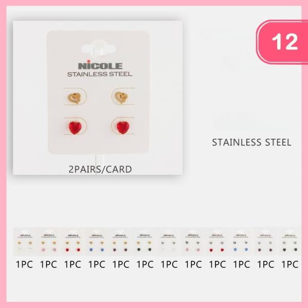 STAINLESS STEEL HEART POST EARRING (12 UNITS)