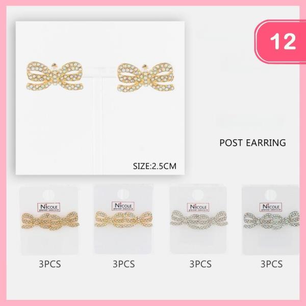 RHINESTONE BOW POST EARRING (12 UNITS )