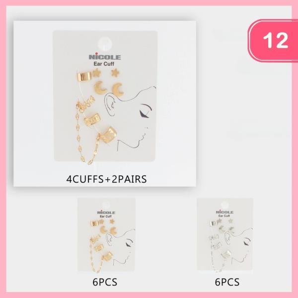STAR MOON POST CUFF EARRING SET (12 UNITS)